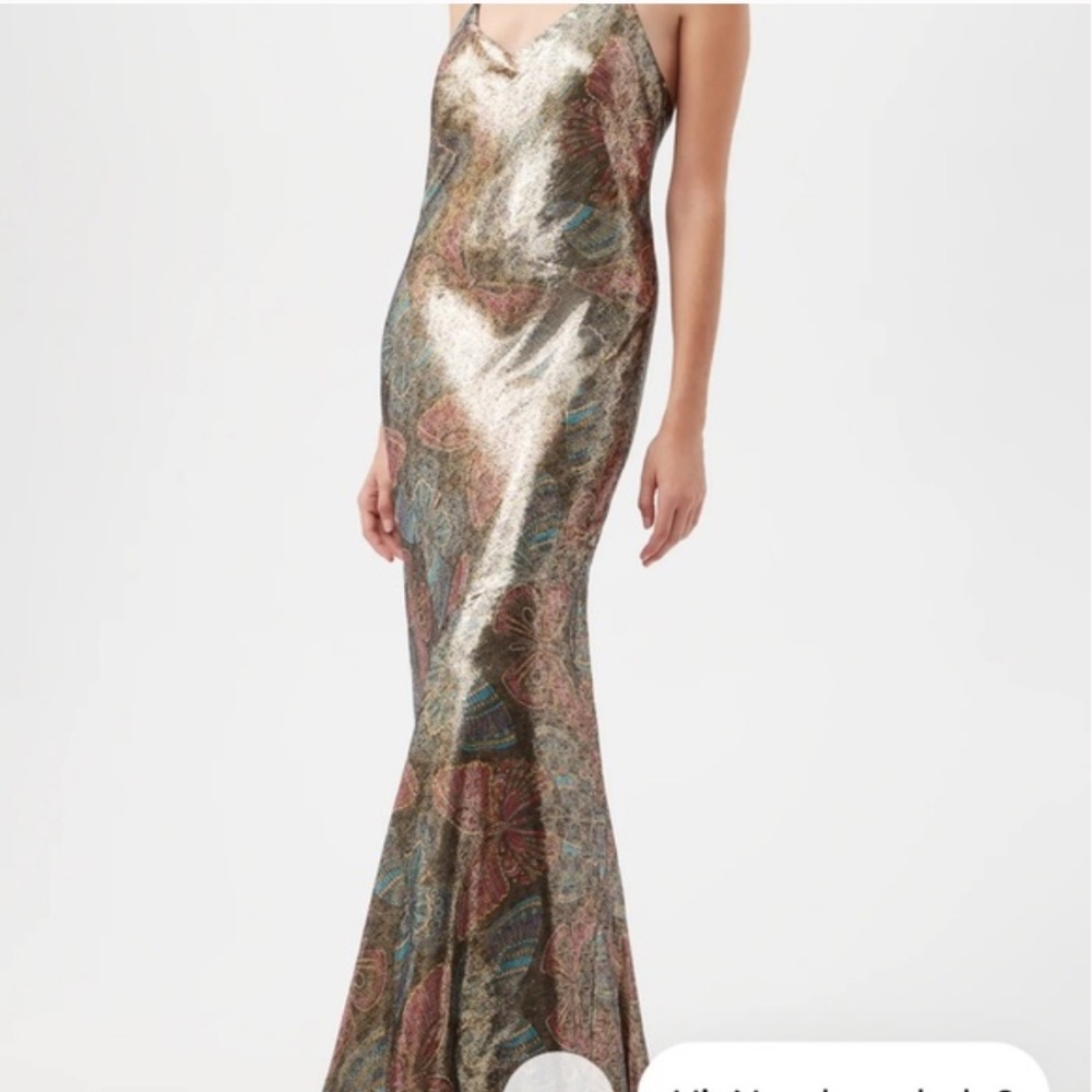 Trina Turk Metallic Paisley Maxi Dress in Gold, Blue, and Pink Sz 2 NWT